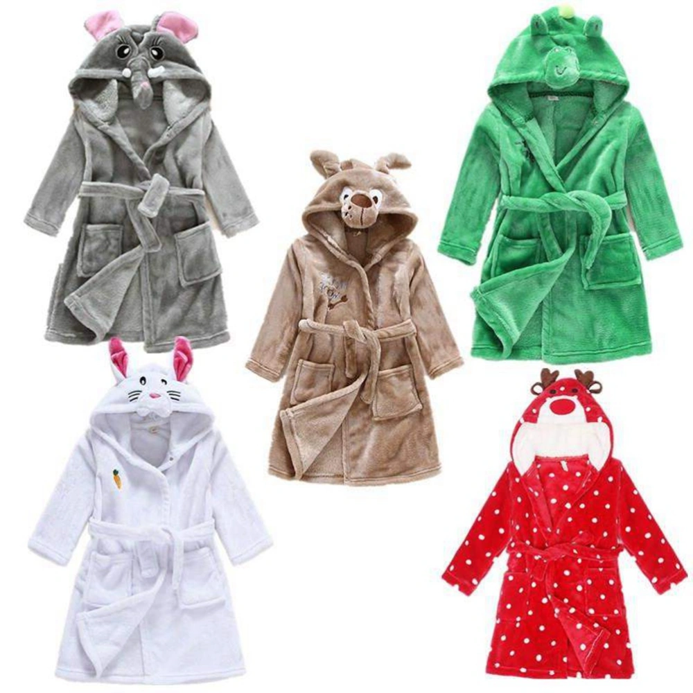 Kids Cartoon Hooded Plush Robe Animal Pajamas Fleece Bathrobe Children Sleepwear（Elephant Bathrobe,90)