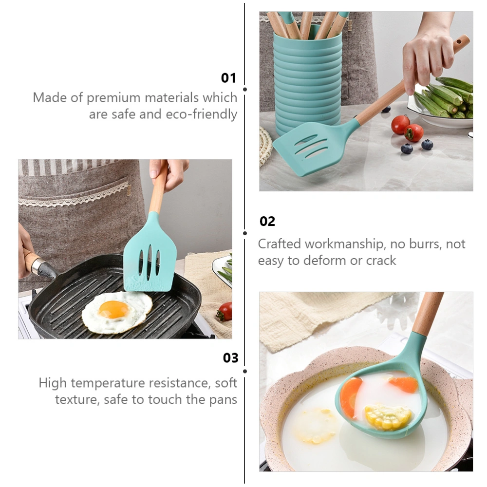 1 Set 7 Pcs Household Cookware Set Cooking Utensils with A Barrel (Cyan)