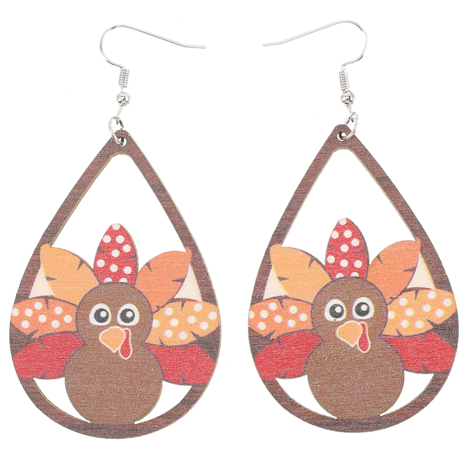1 Pair Thanksgiving Turkey Earrings Wooden Earrings Dangle Earrings Festival Earrings