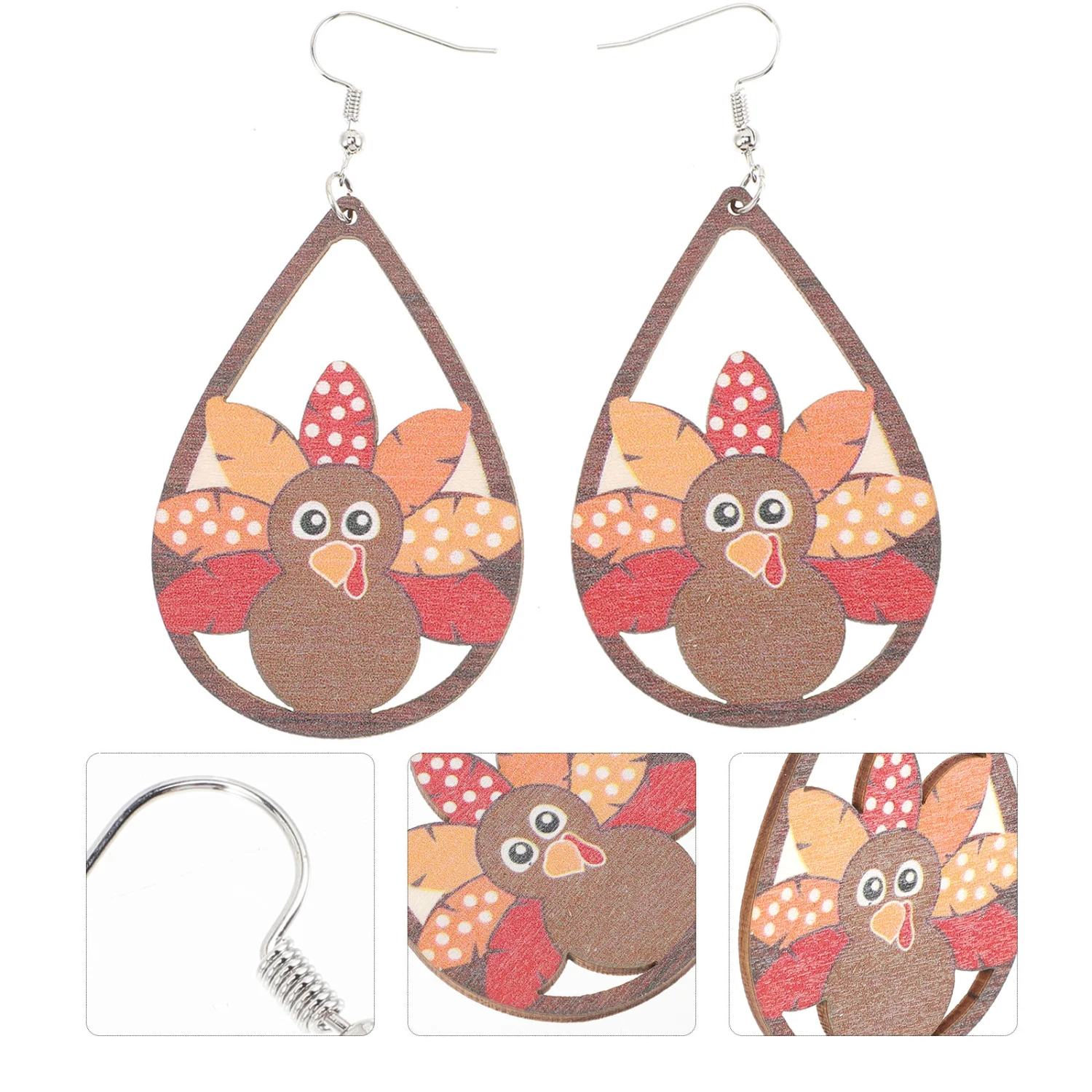 1 Pair Thanksgiving Turkey Earrings Wooden Earrings Dangle Earrings Festival Earrings