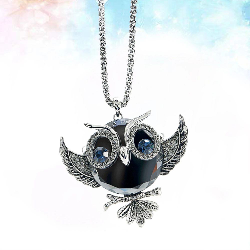 Owl Necklace Shiny Rhinestone Charm Necklace Glass Pendant Necklace(Random Color)