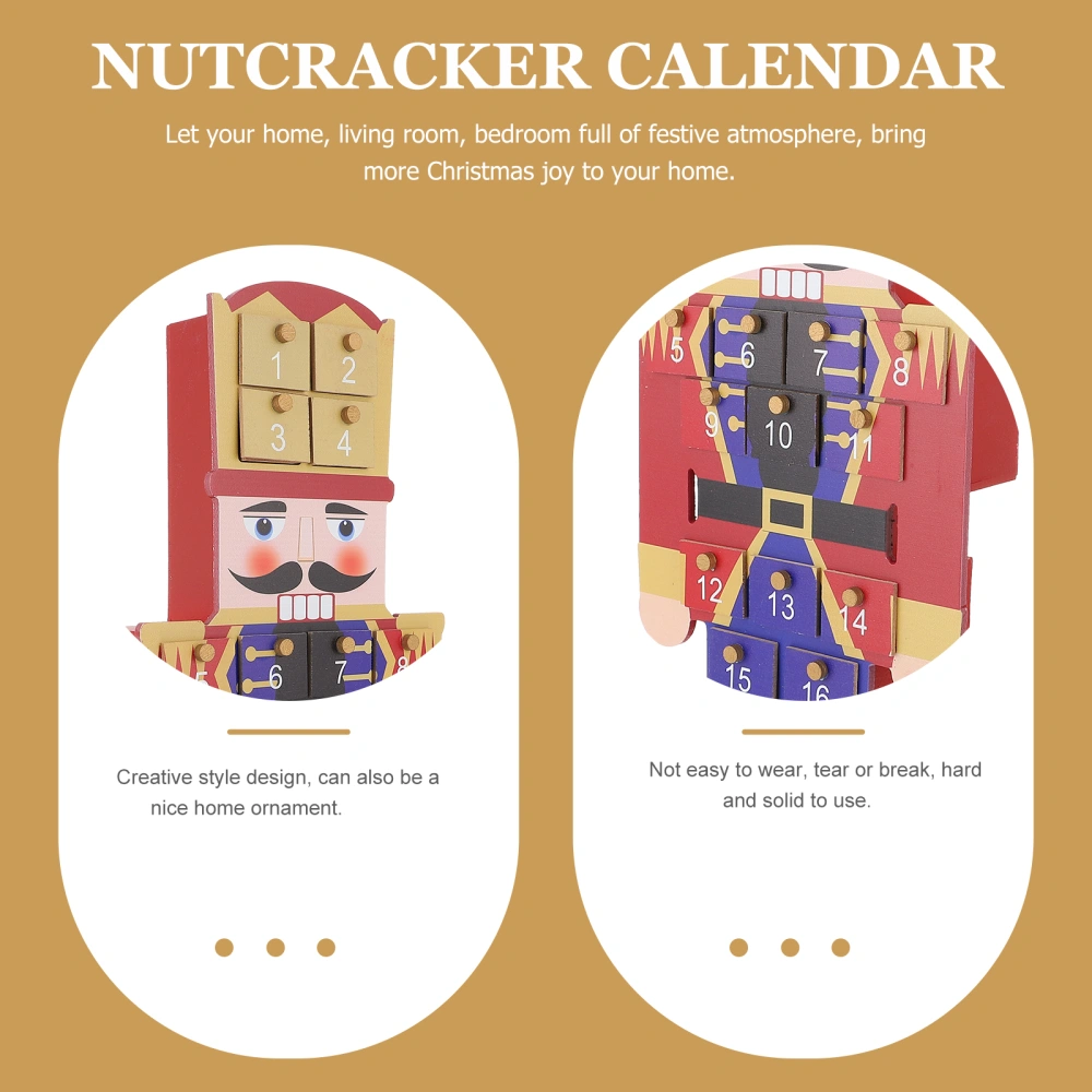 1Pc Christmas Countdown Calendar Wooden Nutcracker Advent Calendar with Drawers Ornament