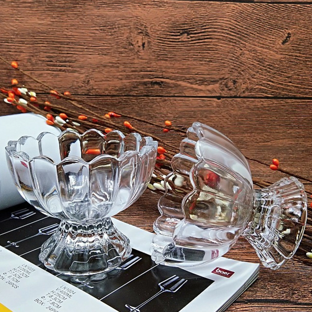 1 Pc Lotus Glass Dessert Cup Transparent Glass Cup Salad Bowl Ice Cream Cup Pudding Sundae Milkshake Cup