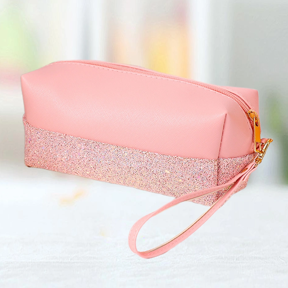 Fashion Shiny Makeup Bag Portable Stitching Makeup Bag Cosmetics Storage Bag Travel Toiletry Pouch (Pink)