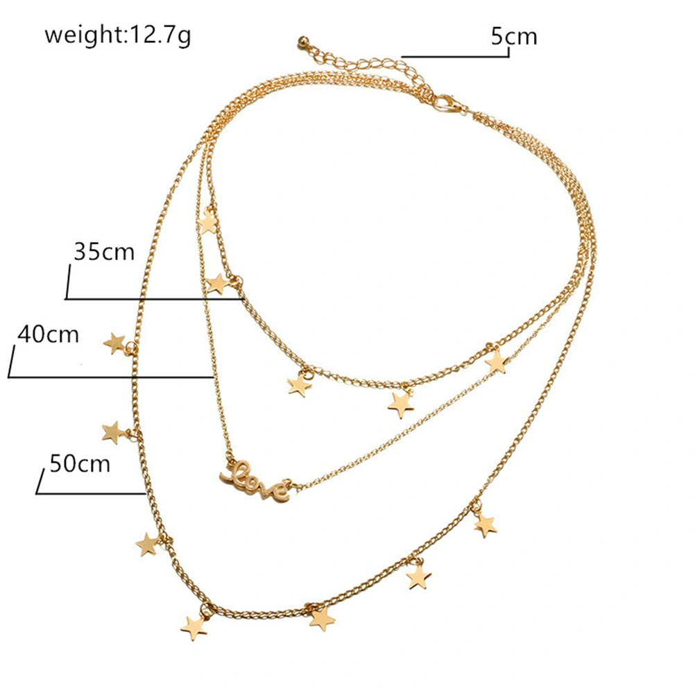 Multilayer Chain Star Shaped Pendant Necklace Choker Necklaces Letter Jewelry Gift for Women