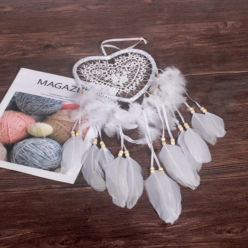 Love Shape Dreamcatcher Hanging Lighted Decorative Dream Catcher for Wedding Home Living Room Window Decoration (White)