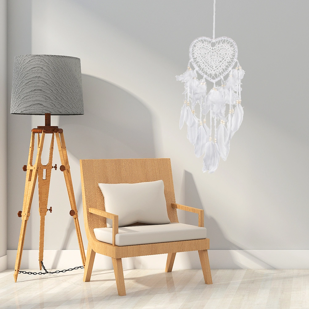 Love Shape Dreamcatcher Hanging Lighted Decorative Dream Catcher for Wedding Home Living Room Window Decoration (White)