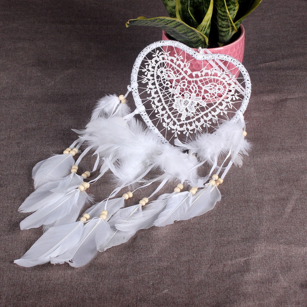 Love Shape Dreamcatcher Hanging Lighted Decorative Dream Catcher for Wedding Home Living Room Window Decoration (White)