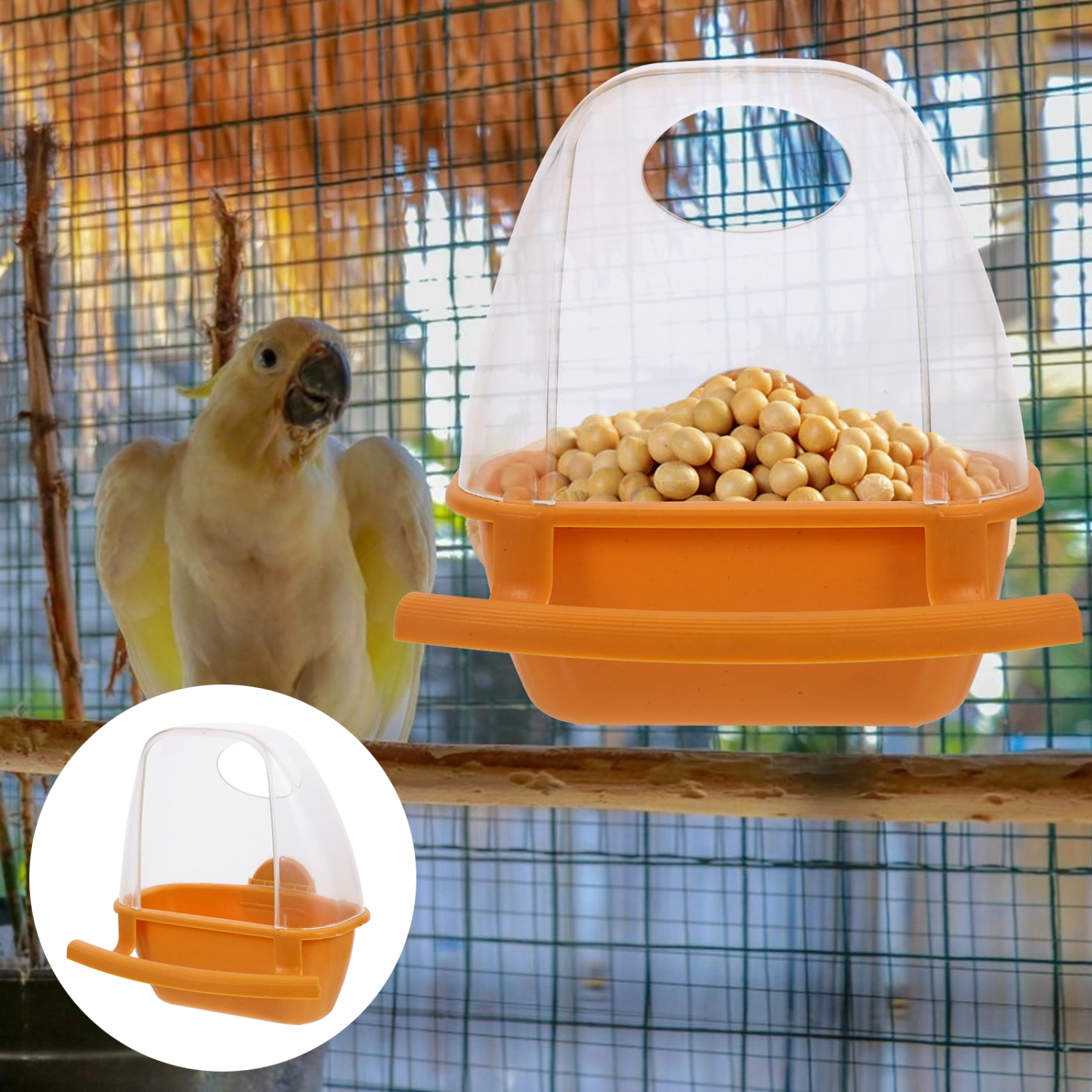 Clear Bird Food Container Splash-Proof Bird Feeder Birdcage Hanging Feeder
