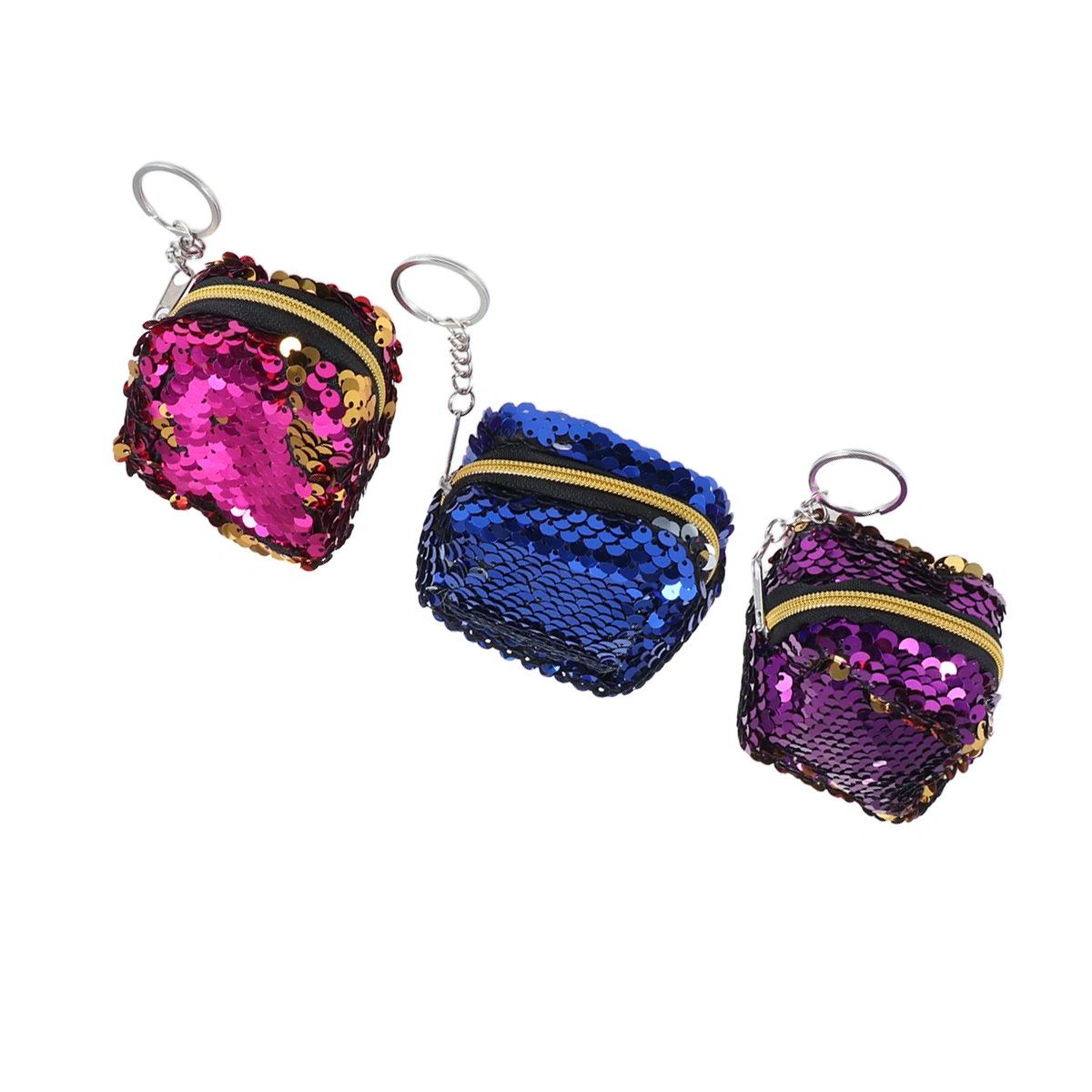 3Pcs Zipper Coin Purses Fashion Three-dimensional Sequins Change Purses Mini Wallet for Children Girls (Rosy Purple Blue 1 Each)