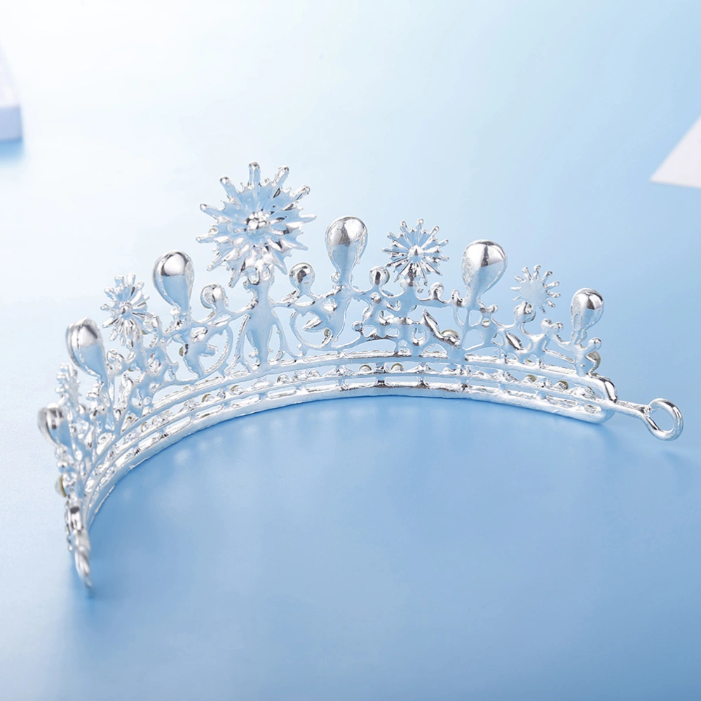 1PC Baroque Alloy Crown Rhinestone Inlaid Round Crown for Women Bride Lady (White)