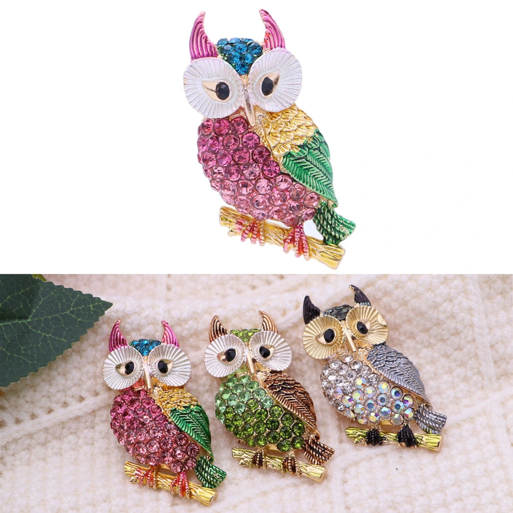 Owl Brooches Animal Rhinestones Brooch Pin Breastpin Jewelry Accessories Gift for Women Girls (Rose Red)