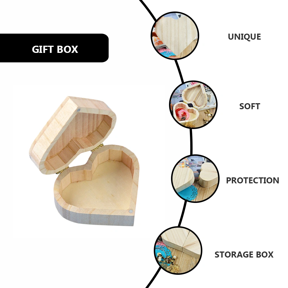 2pcs Heart Shape Wooden Box Gift Wrapping Box Mini Jewelry Storage Boxes