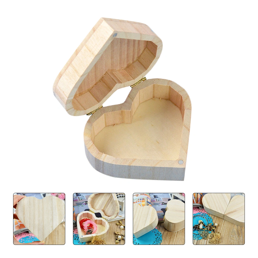 2pcs Heart Shape Wooden Box Gift Wrapping Box Mini Jewelry Storage Boxes