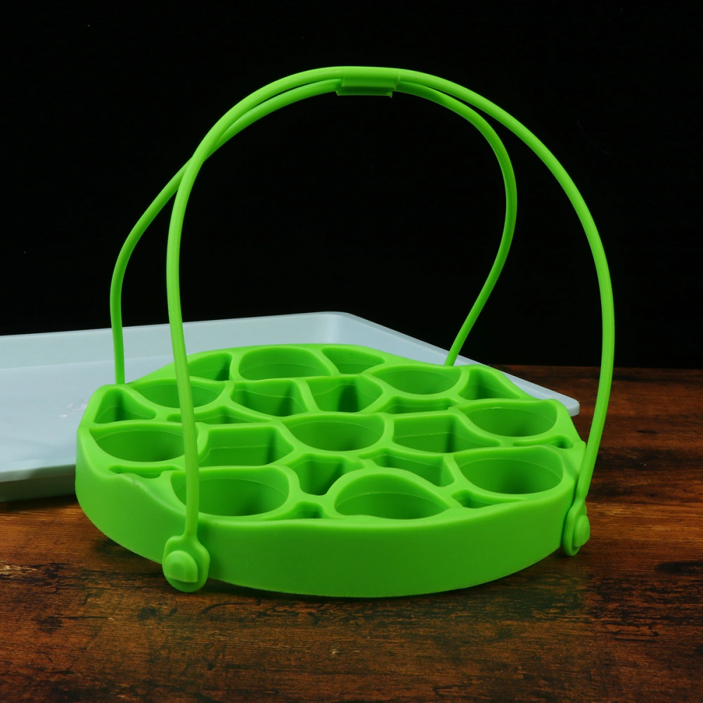 Heat-Resistant Silicone Steamed Egg Rack with Carrying Handle 9 Grids Egg Steamer Kitchen Gadget (Green)