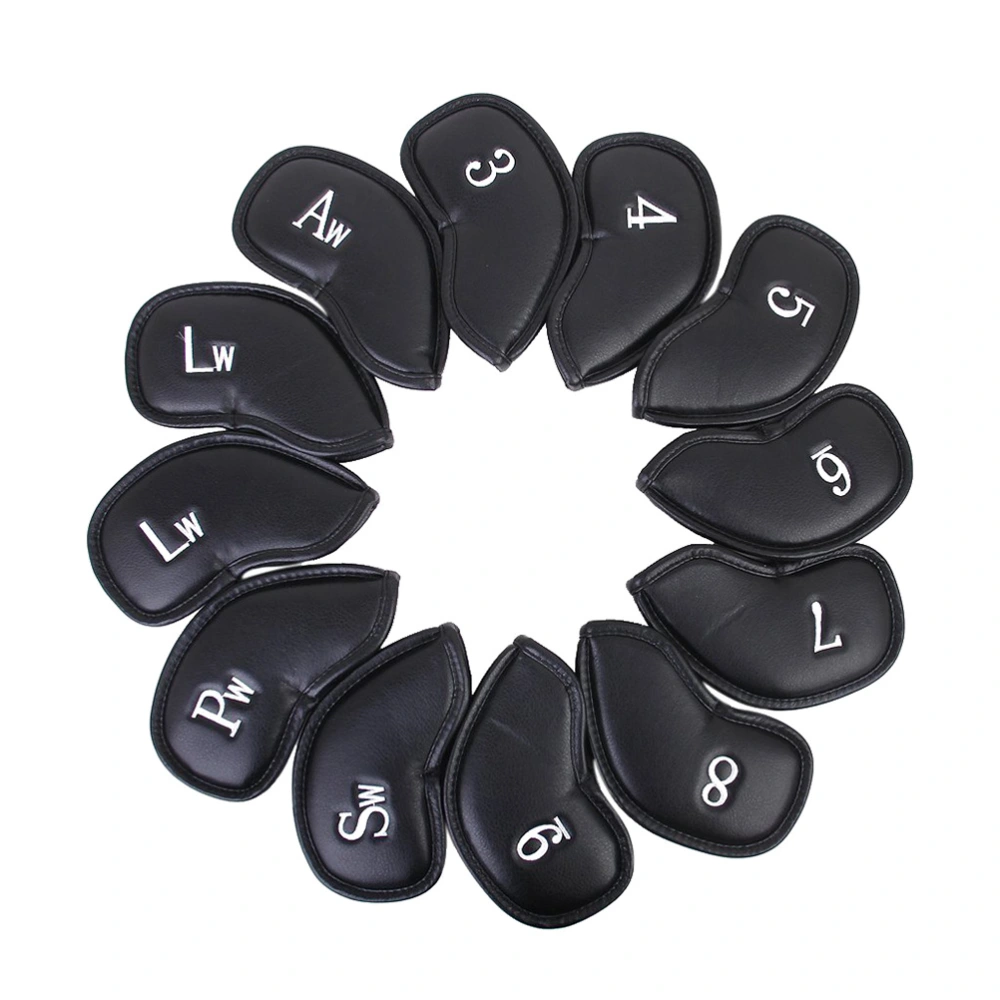 12pcs PU Clubs Protective Head Cover with Number (Black)