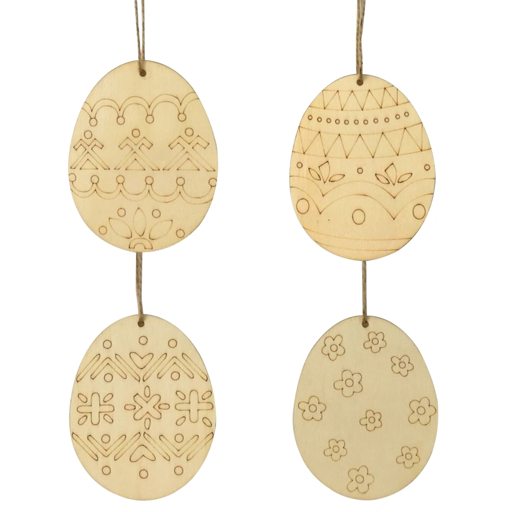 4PCS Easter Egg Wooden Hanging Pendants Tags Wooden Cutouts Unfinished Wood Crafts with Twine for Easter Decorations