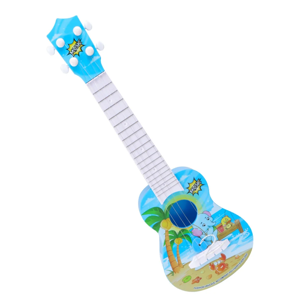 Imitation Guitar Toy Cartoon Guitar Music Toy Funny Play Ukulele Musical Instrument Toy Simulate Playable Guitar Educational Music Toys for Kids Boys Girls (Blue)