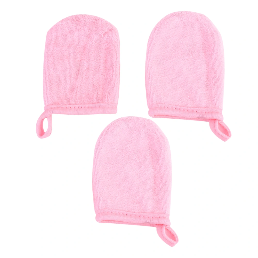 3Pcs Facial Cleaning Gloves Makeup Removal Puff Cosmetic Powder Cleaning Gloves Thickened Cleaning Pads Pink