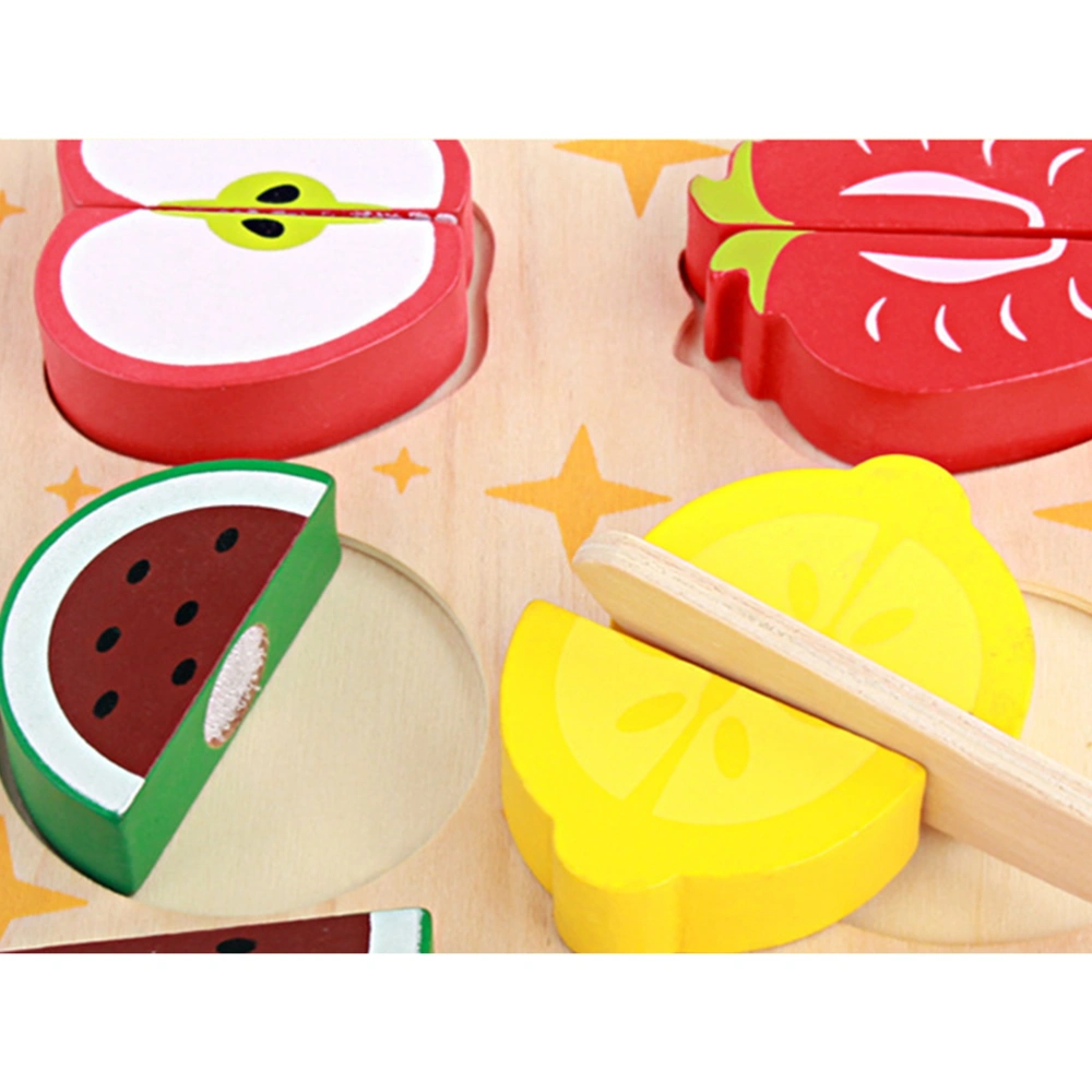 1 Set of Wooden Cutting Fruits Toy Pretend Play Toy Kitchen Toy Puzzle Board for Kids (Fruit Apple)