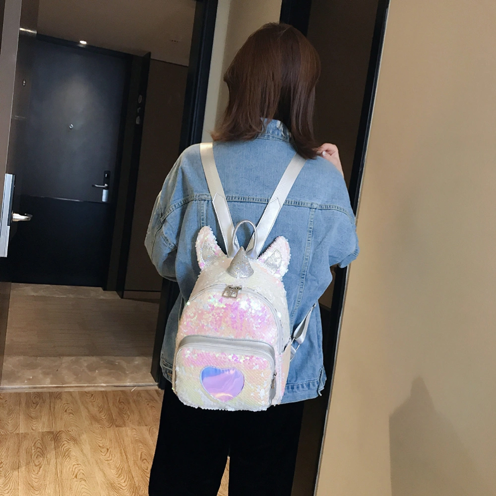 1PC Unicorn Sequin Backpack Cartoon Bag Travel Backpack Portable Sequins Unicorn Backpack Stylish School Storage Bag