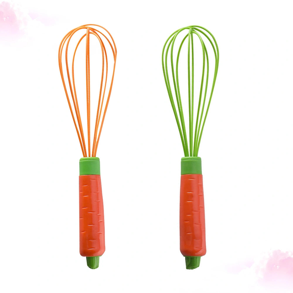 2pcs Silicone Whisk Manual Egg Blender Food Mixer with Carrot Shaped Handle Egg Beater Balloon Whisk for Blending Stirring (Green + Orange)