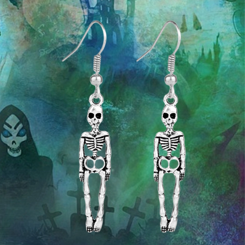 1 Pair of Vintage Punk Long Earrings Halloween Costume Accessories Skull Earrings (Antique Silver)