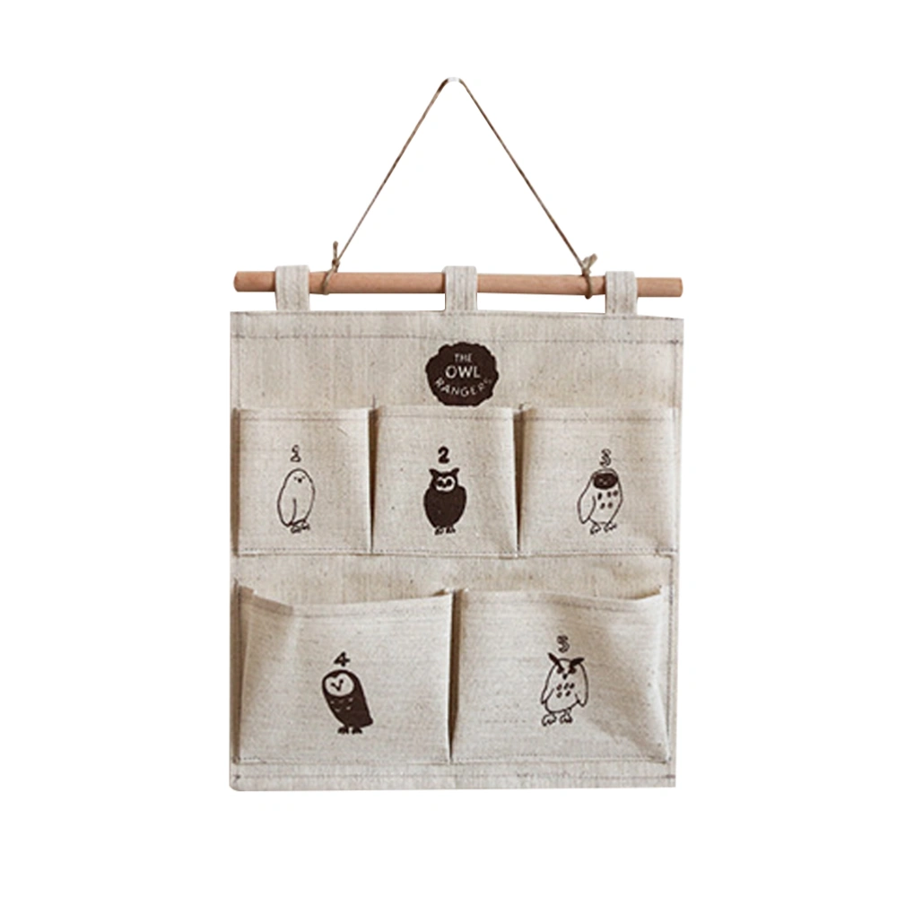 Environmental Cotton and Linen Hanging Storage Bag Fabrics Wall Door Storage Bag Sundries Organizer (Owl)