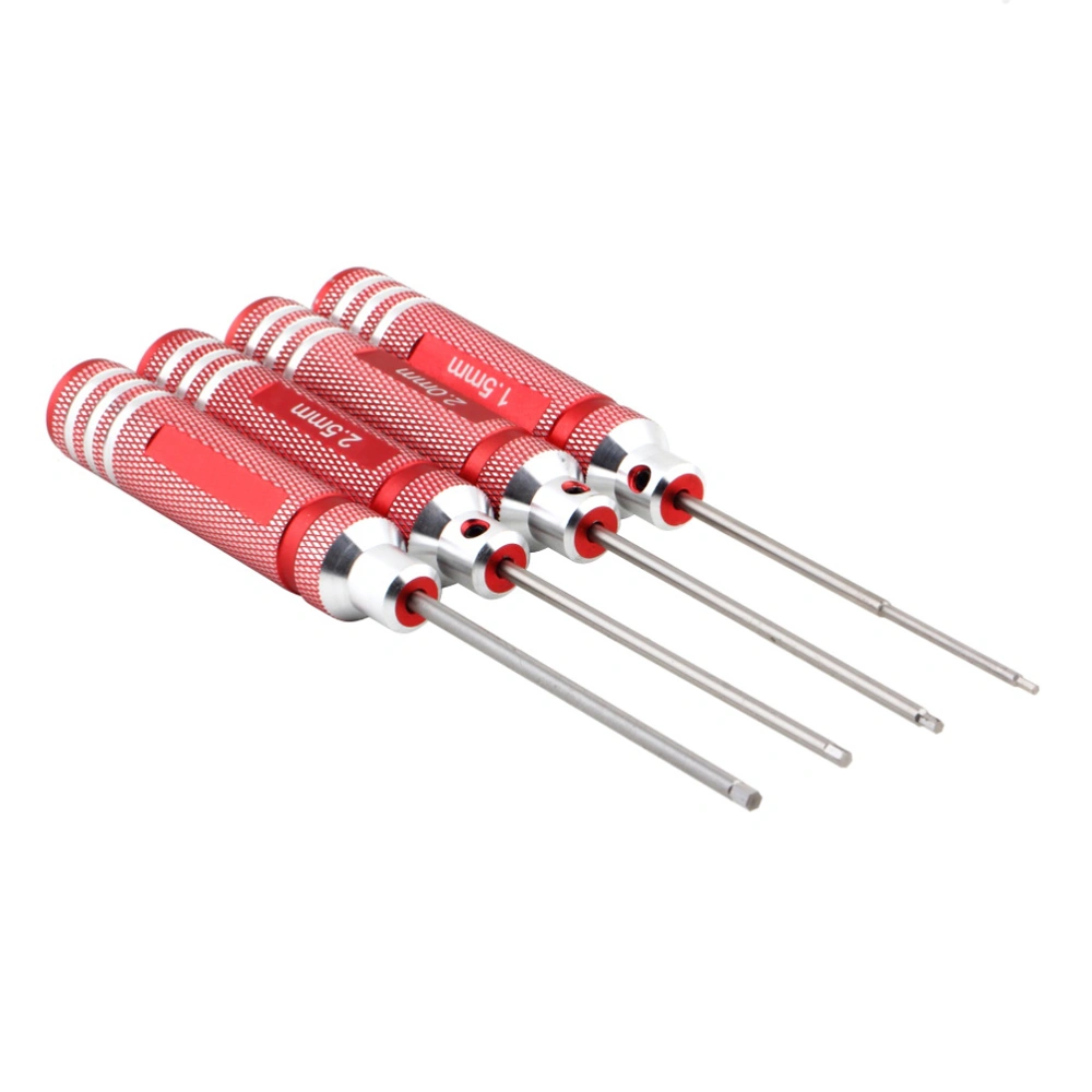 4pcs Metal Hexagonal Hex Screw Driver Screwdrivers Tools Kit 1.5mm 2.0mm 2.5mm 3.0mm for RC Helicopter (Red)