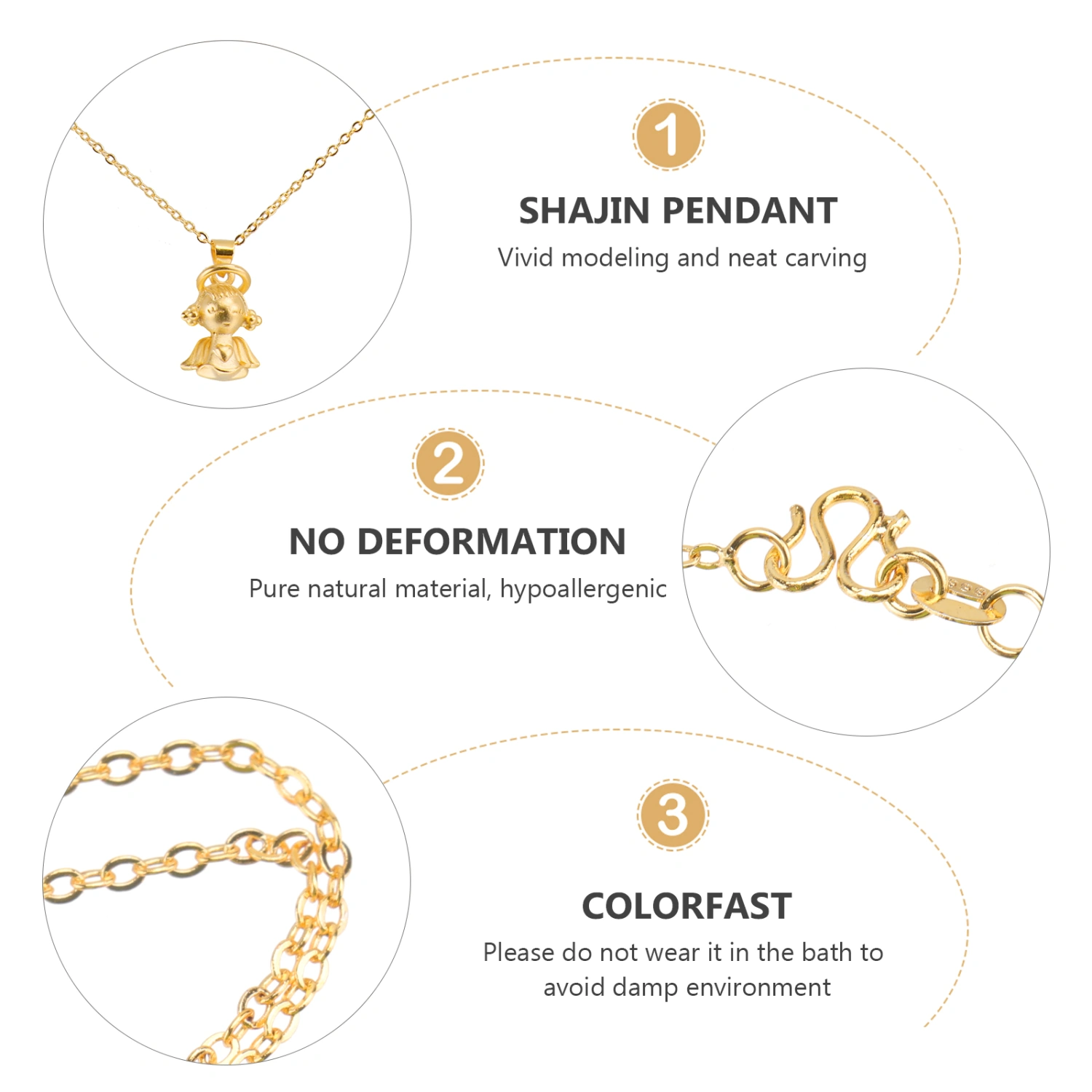 1 Set Angel Shaped Pendant Necklace Woman Necklace Clavicle Chain (Golden)