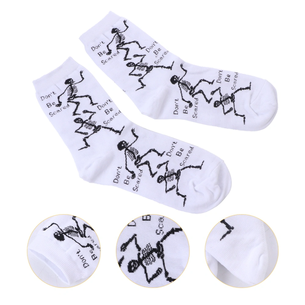 1 Pair of Halloween Cotton Socks Skeleton Pattern Stocking Mid-calf Length Sock