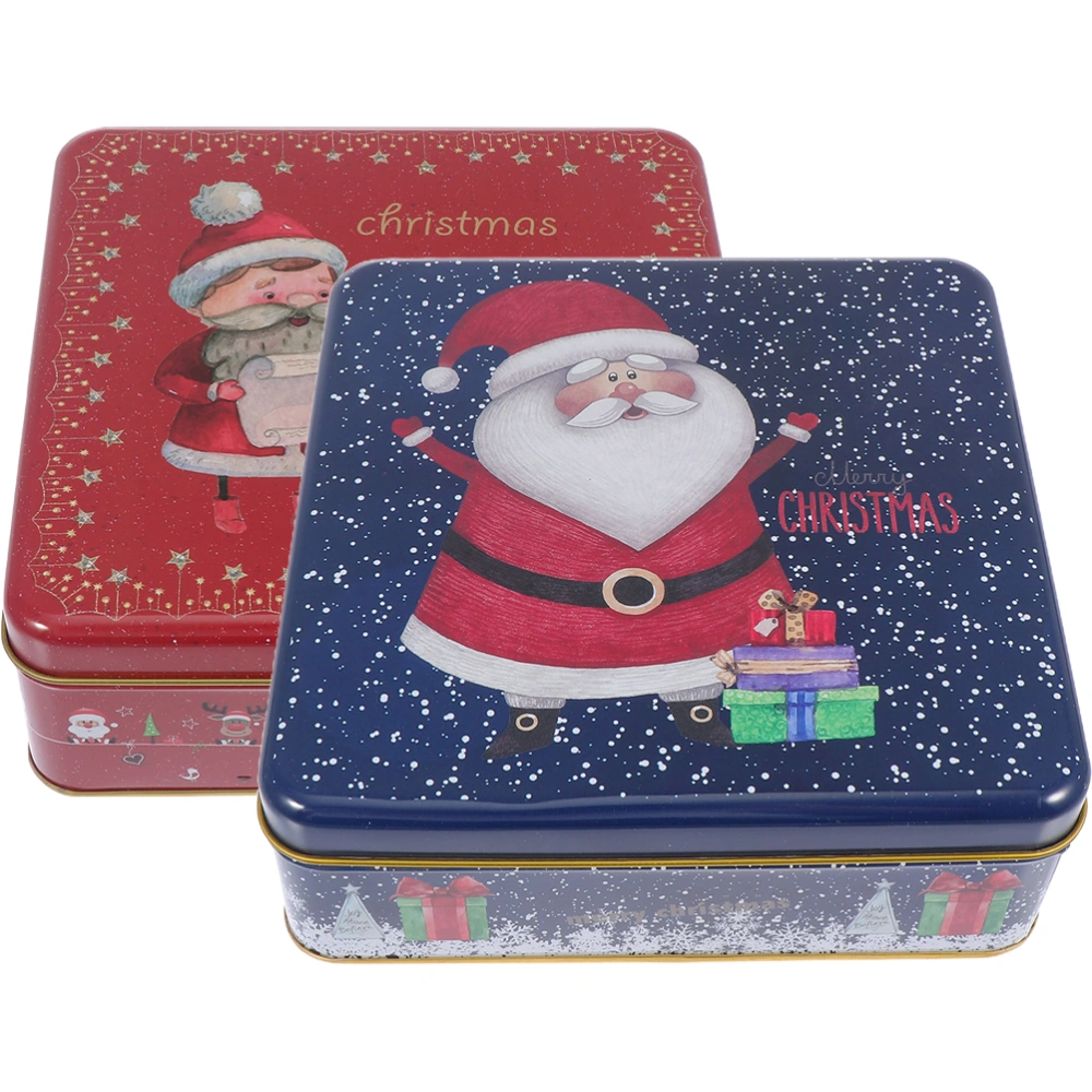 2Pcs Christmas Tinplate Box Empty Cookie Tins Xmas Gift Box for Biscuits Candy