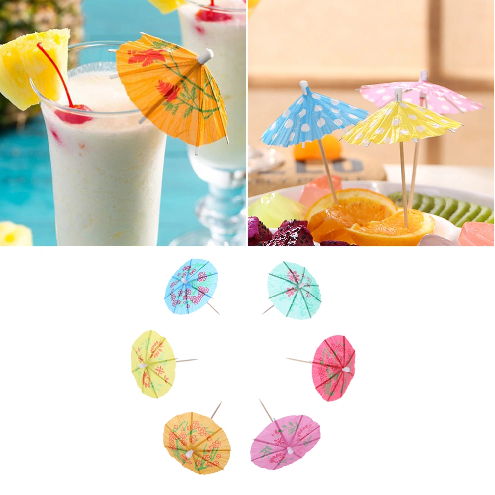 100pcs Umbrellas Picks Set Creative Beautiful Cocktail Drink Fruits Dessert Picks for Party Bar Store (Mixed Colour)