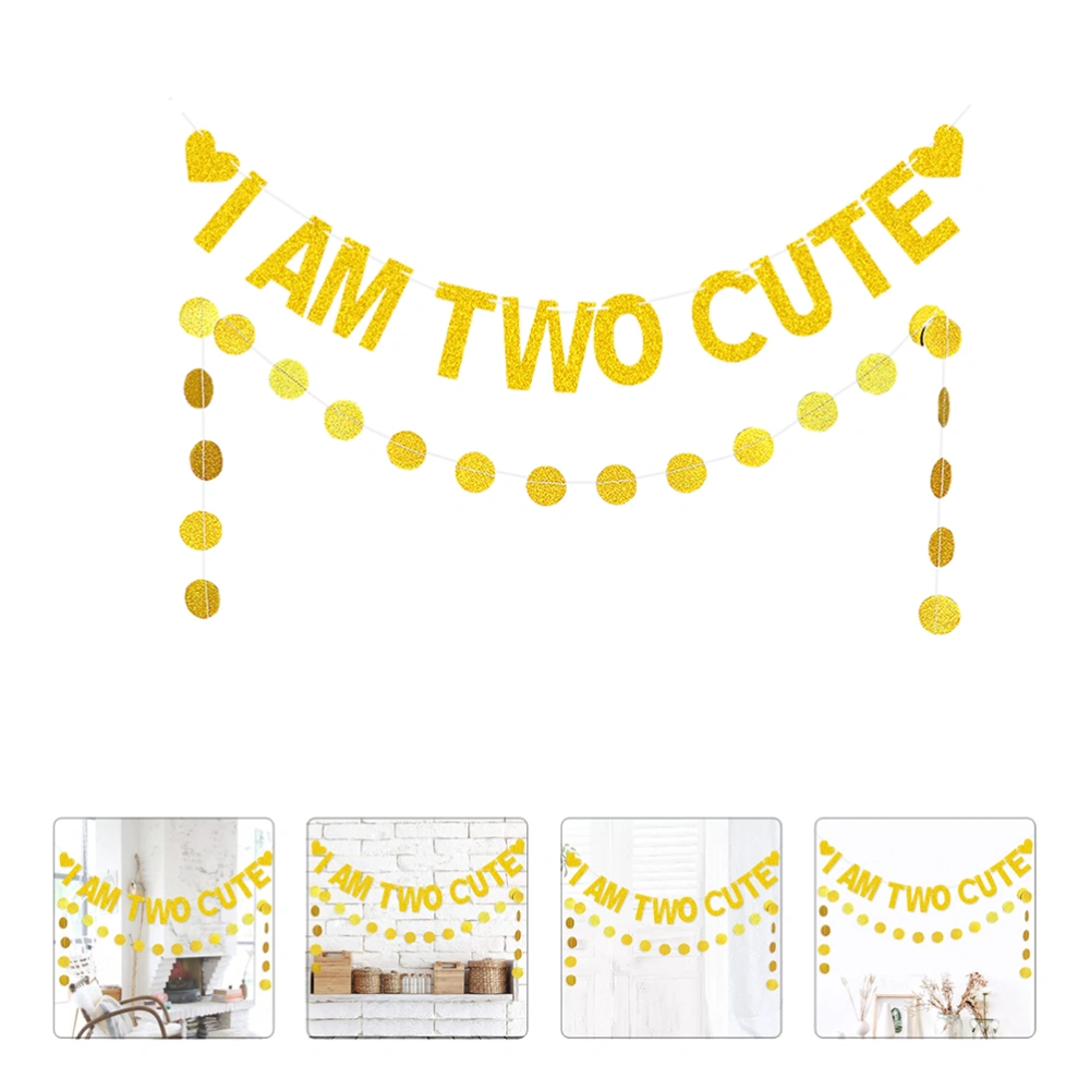 2pcs I AM TWO Baby Birthday Party Hanging Banners Hanging Ornaments