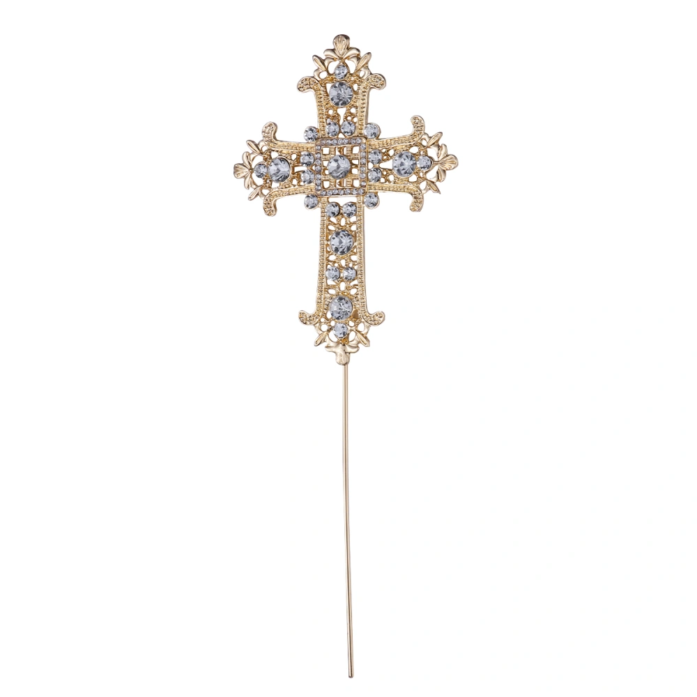 1PC Diamond Cross Wedding Cake Picks Metal Cake Topper Christ Resurrection Baptism Cake Decor (Golden)