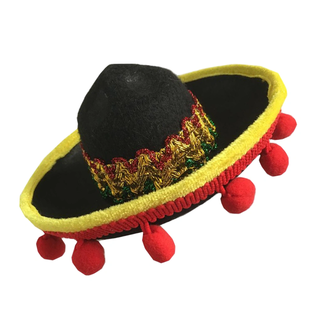 2Pcs Delicate Pet Mini Mexican Style Hat Pet Woven Hat Ornament for Dog Puppy Wearing (Red Ball)