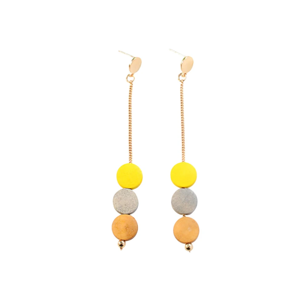 1 Set Lady Elegant Style Wooden Earrings With Tassel Pendant Daily Women Decoration Use Tool(Yellow)