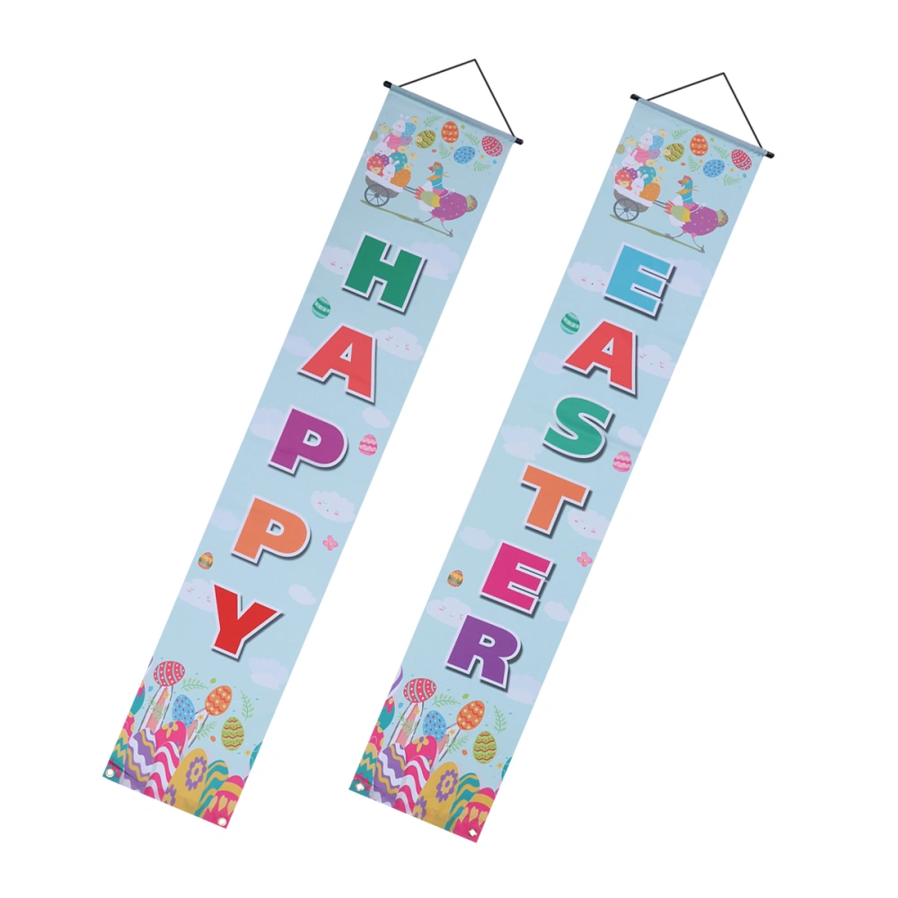 1 Pair Happy Easter Hanging Sign Rabbit Printing Porch Sign Easter Front Door Curtain Home Door Banner