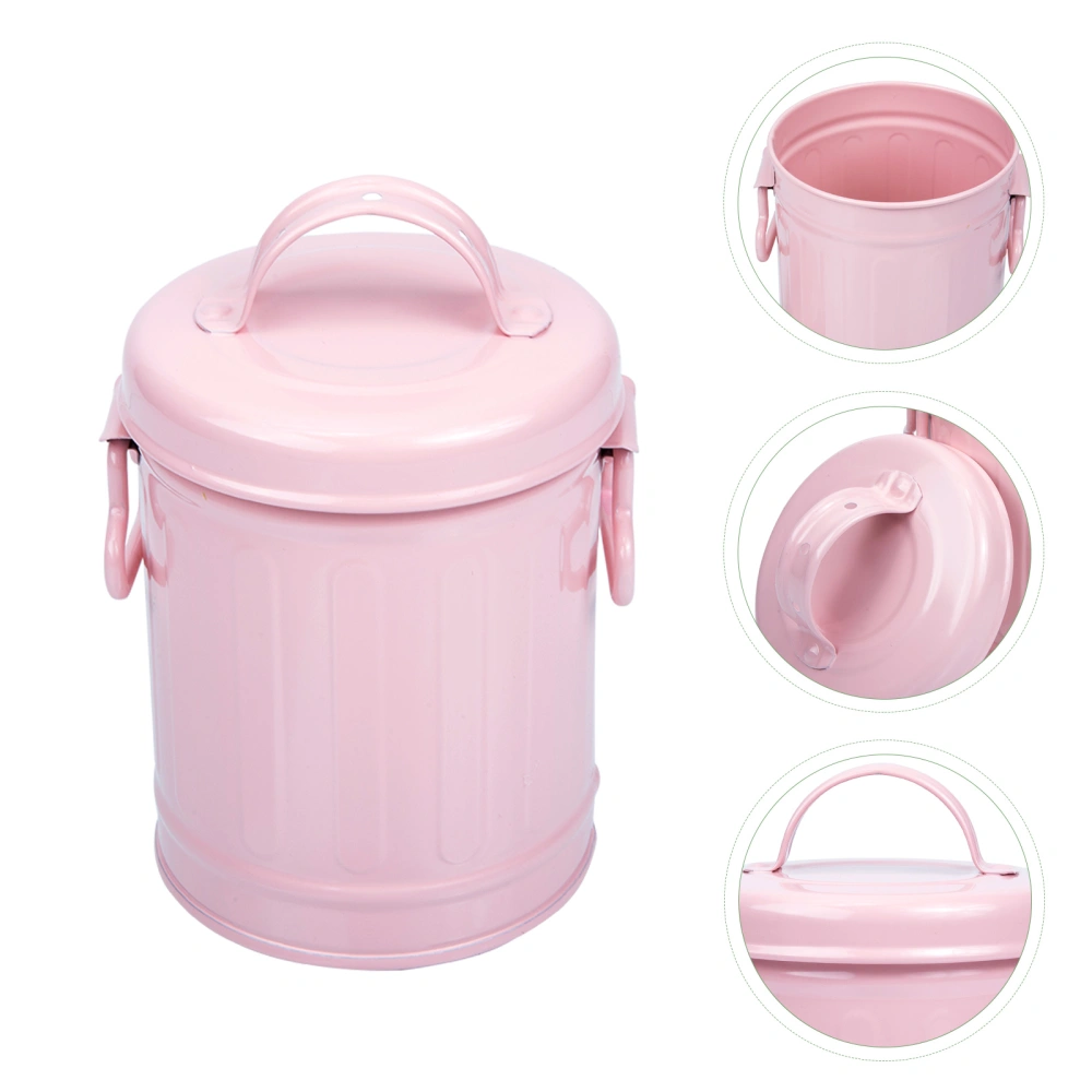 Cartoon Iron Pen Holder Desktop Stationery Storage Bucket Makeup Brush Container Pink