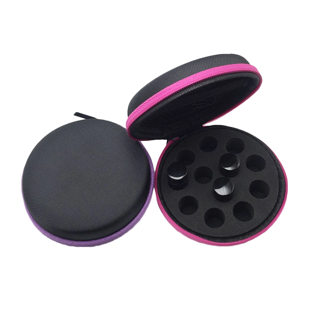 2pcs 12 Grids 1/2ml Round Empty Carry Case Holder Portable Storage Bag for Essential Oil (Purple + Rosy)