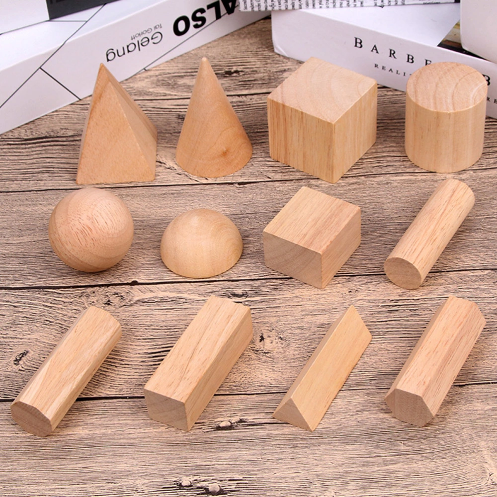 12pcs Geometry Building Blocks Wooden 3D Cube Cylinder Circular Cone Cuboid Combination Toy