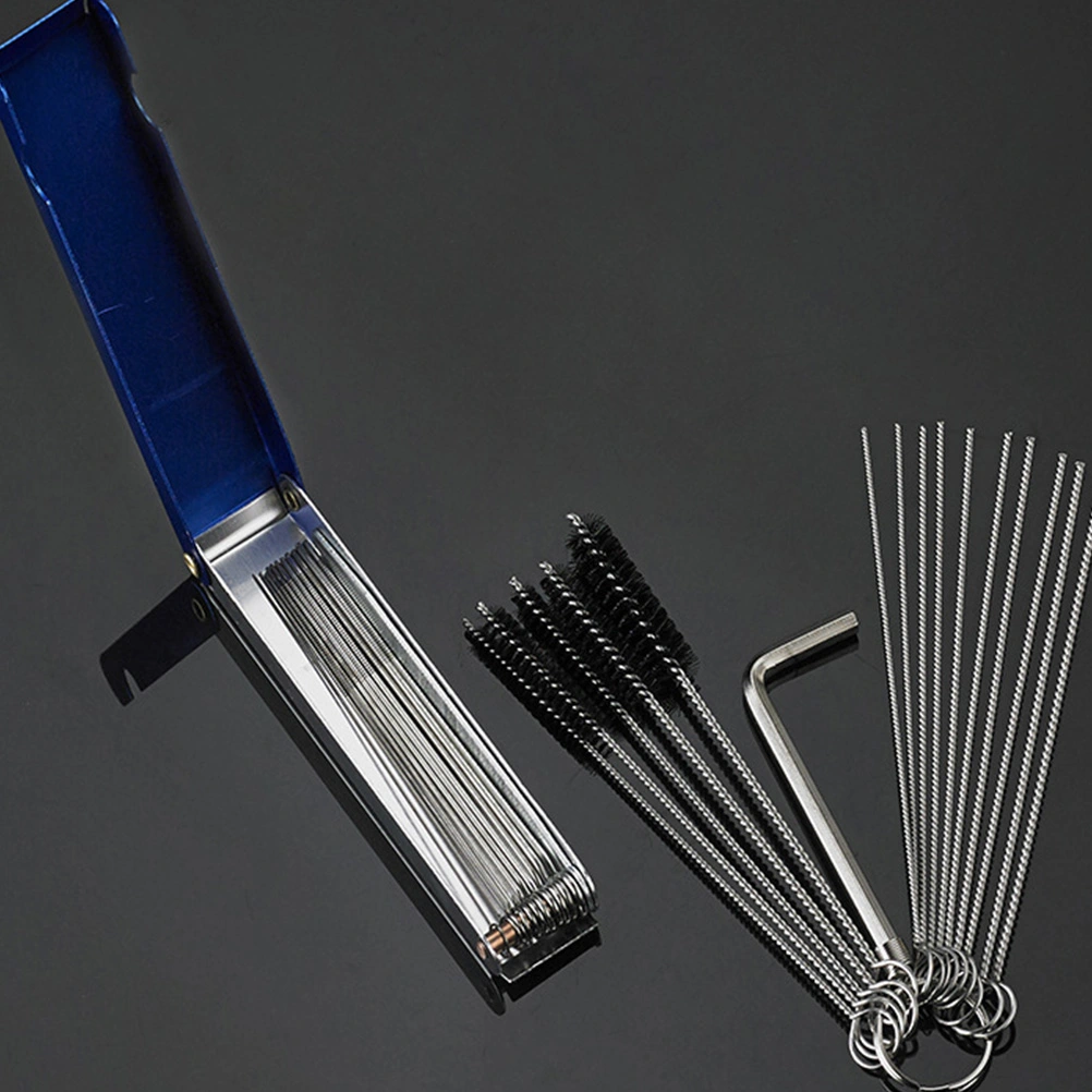 15 Pcs/Set Combination Set Carburetor Cleaning Brush Stainless Steel with 1 Pc Aluminum Box Needle and 1 Pc Hex Wrench Carburetor Adjustment Tool For Car