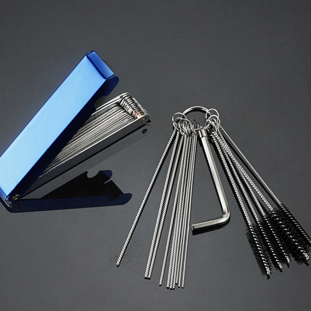 15 Pcs/Set Combination Set Carburetor Cleaning Brush Stainless Steel with 1 Pc Aluminum Box Needle and 1 Pc Hex Wrench Carburetor Adjustment Tool For Car