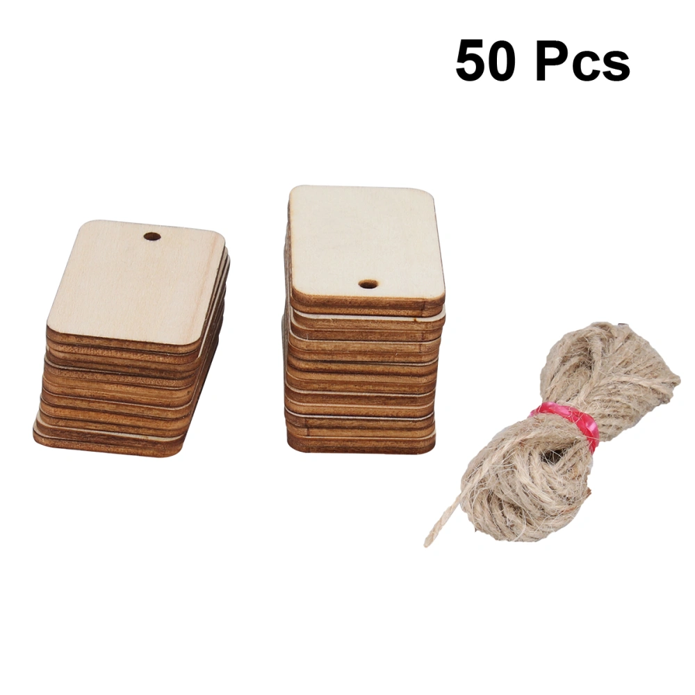 50pcs Unfinished Blank Wooden Hanging Tags Wood Pieces Pendants Ornaments with Rope for Birthday Party Wedding Decoration Gifts Organizing Arts Crafts