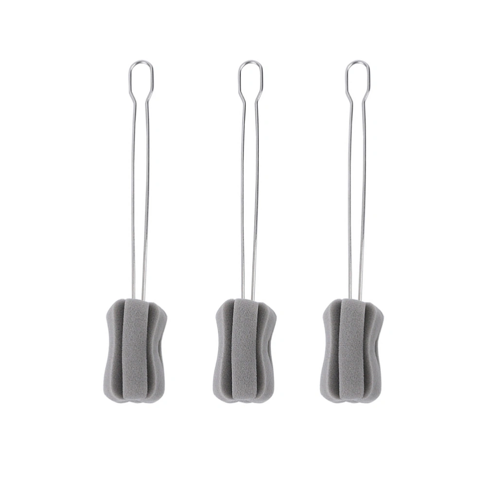 3pcs Replaceable Sponge Cleaning Brush Long Stainless Steel Handle Bottle Cup Washing Brushes