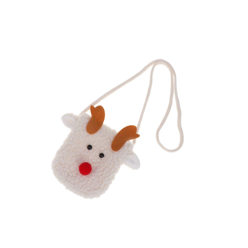 Children Shoulder Bag Crossbody Bag Coin Bag Christmas Deer Lamb Wool for Kids (Beige)