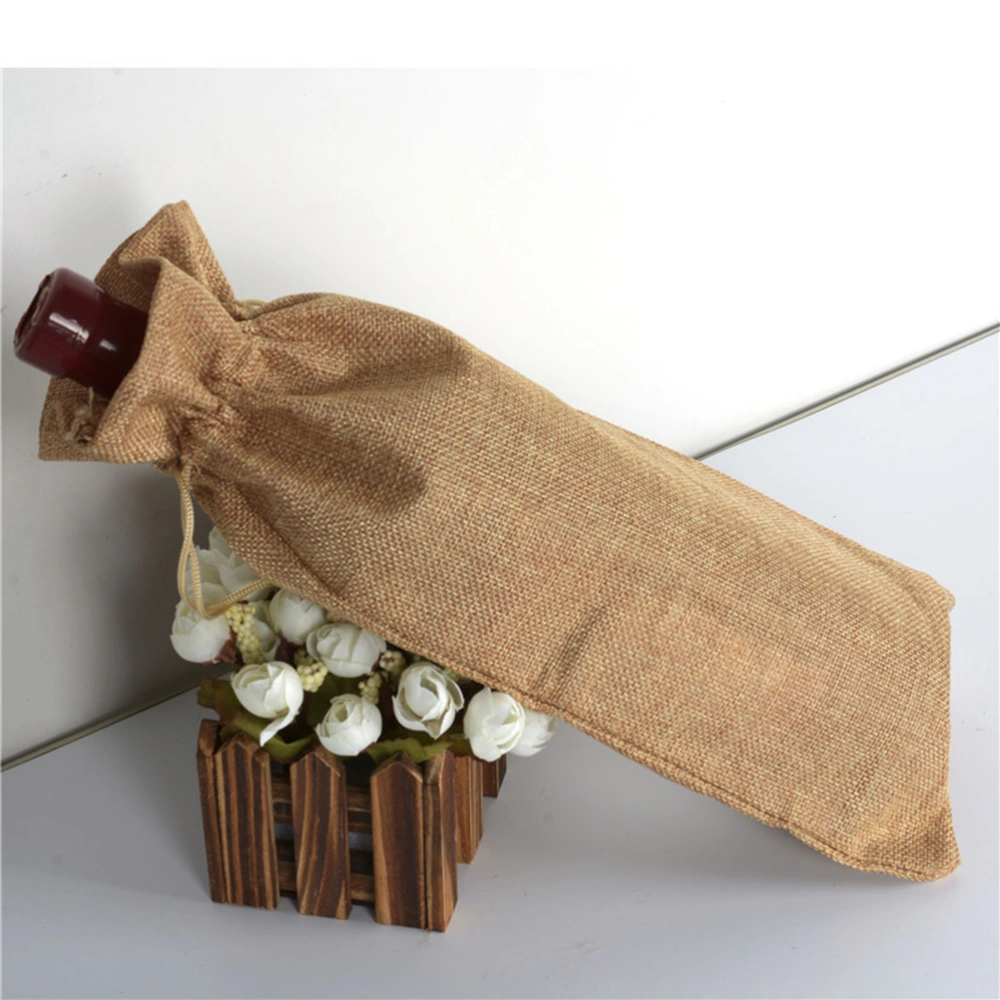 Wine Champagne Linen Bag Wine Gift Bags with Drawstring Engagement Party Wine Bottle Decorations (Deep linen)