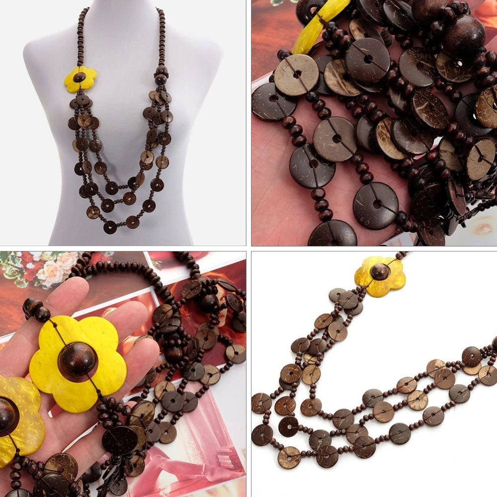 1pc Women Retro Bohemia Style Coconut Shell Hand-knitted Wooden Beads Necklace