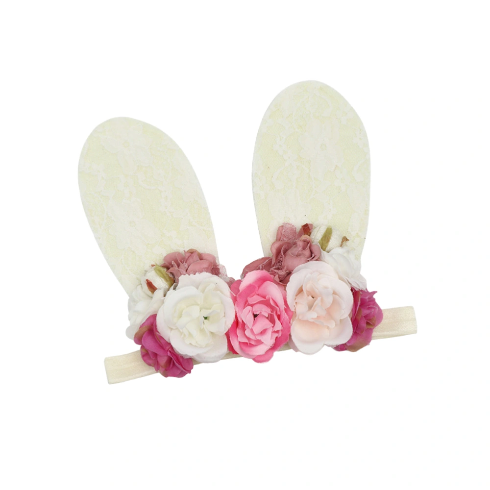 Lovely Rabbit Ear Hair Band Imitation Flower Manual Head with Baby Photo Props