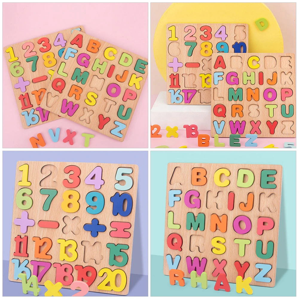 2 Sets of Wooden Puzzles for Toddler Alphabet Number Shape Puzzles Kids Learning Toys